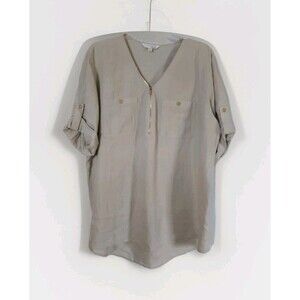 Ellen Tracy Co. Women's Plus Sz XXL 100% Linen Hi-Low Beige Blouse Shirt